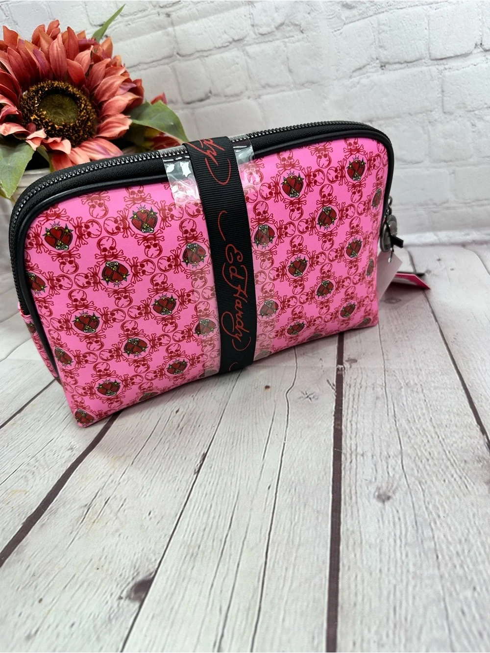 NWT Ed Hardy Cosmetic Bag 2pc graphic print makeup bag punk glam tattoo art Y2K